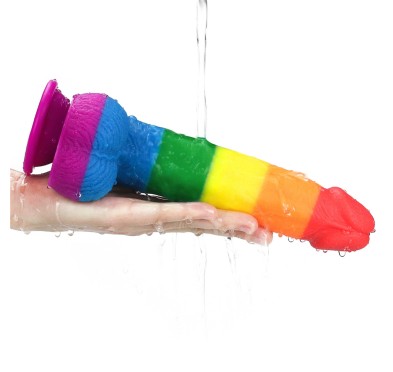 Dildo tęczowe elastyczne z przyssawką 22,5 cm